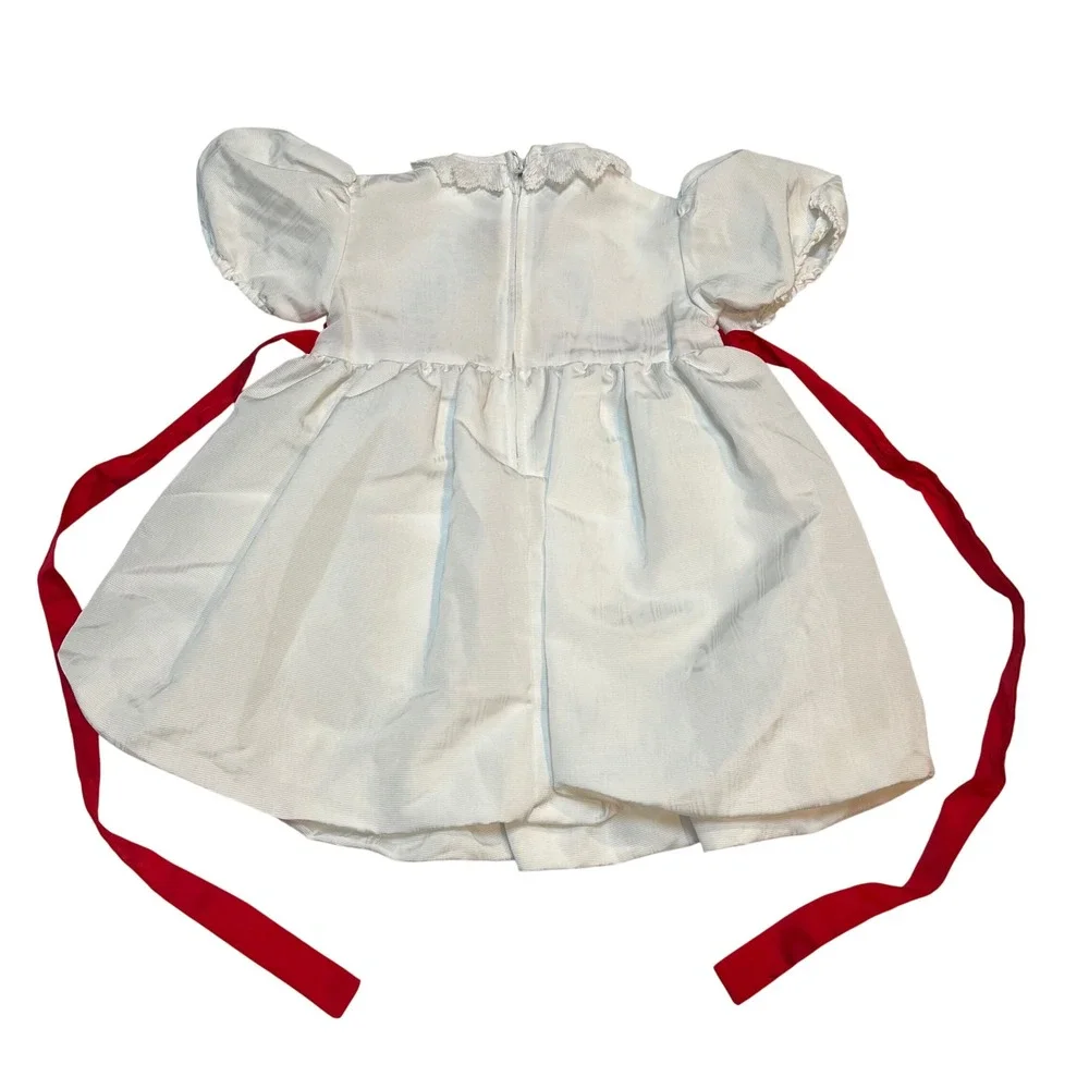 VINTAGE Ruth of Carolina Holiday Dress 4T Girls White Red Sash Lace Formal